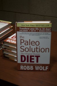 The Paleo Solution was written by Robb Wolf (40, Paleolithic nutrition and author), who came to speak at SUNY New Paltz campus. This book is a New York Times bestseller and was sold at the reception following Wolf’s Darwinian Medicine Lecture. Photo by Jessica Dohanyos