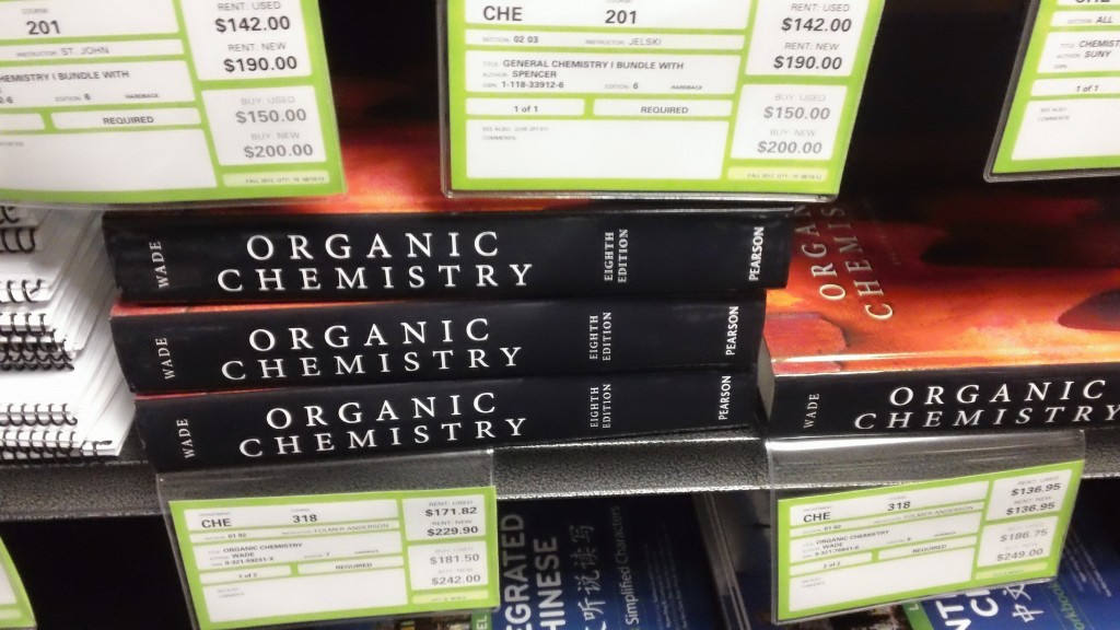 A few of the higher textbook prices at the bookstore. Photo by Lauren Scrudato. 