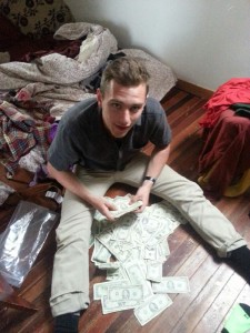 Reese Werkhoven with the cash found stashed in the couch.