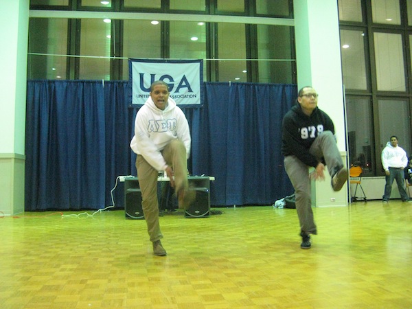 The Brothers of Lambda Sigma Upsilon performing their step. Photo by Caitlin Hiltz