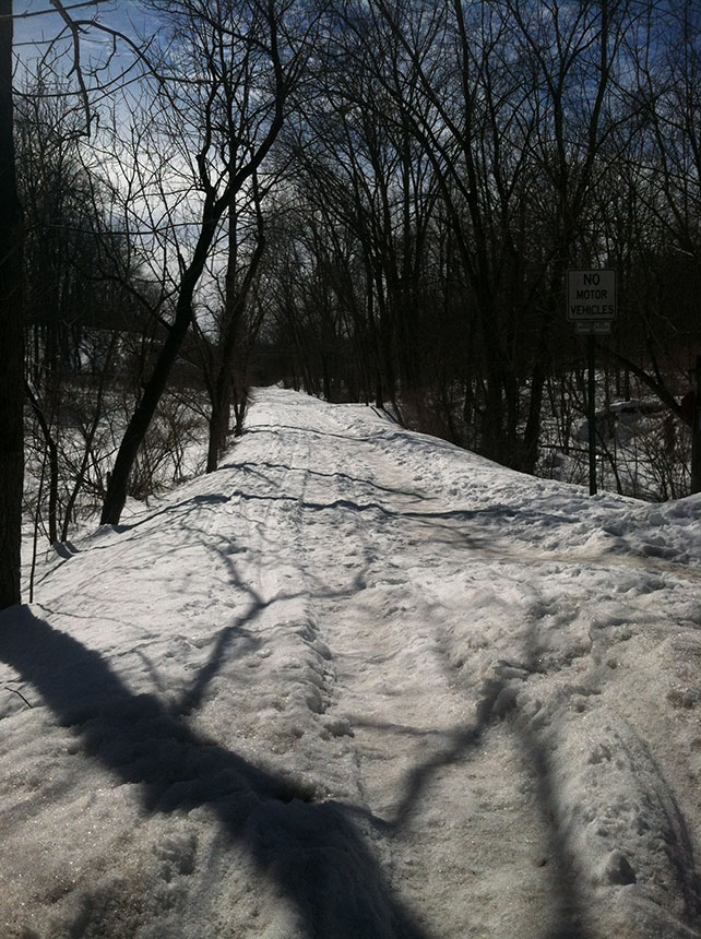 Snow covered rail trail. By Jacqui Harbey.