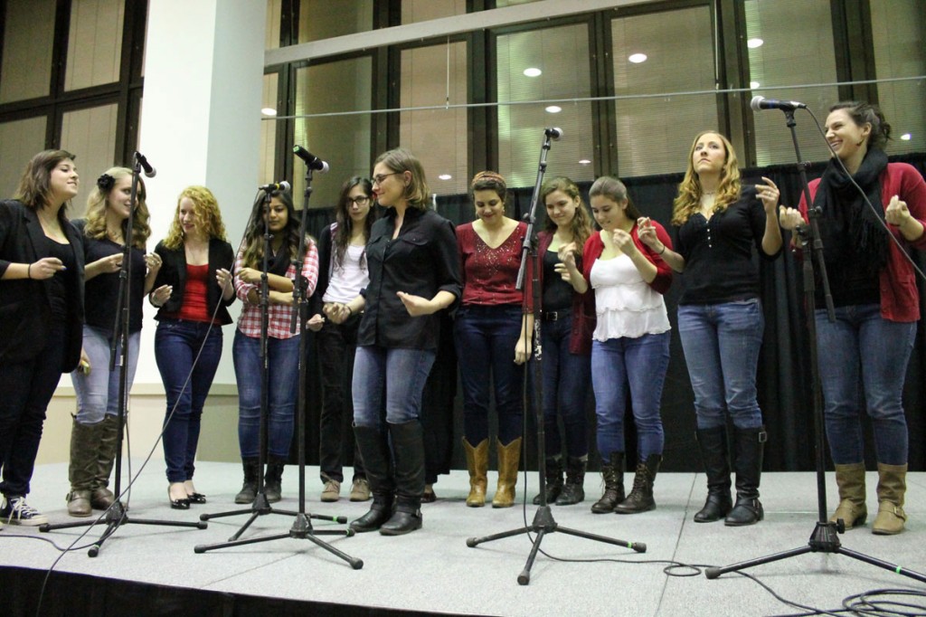 The all female campus acapella group, “The Sexy Pitches," performs. Photo by Audrey Brand.