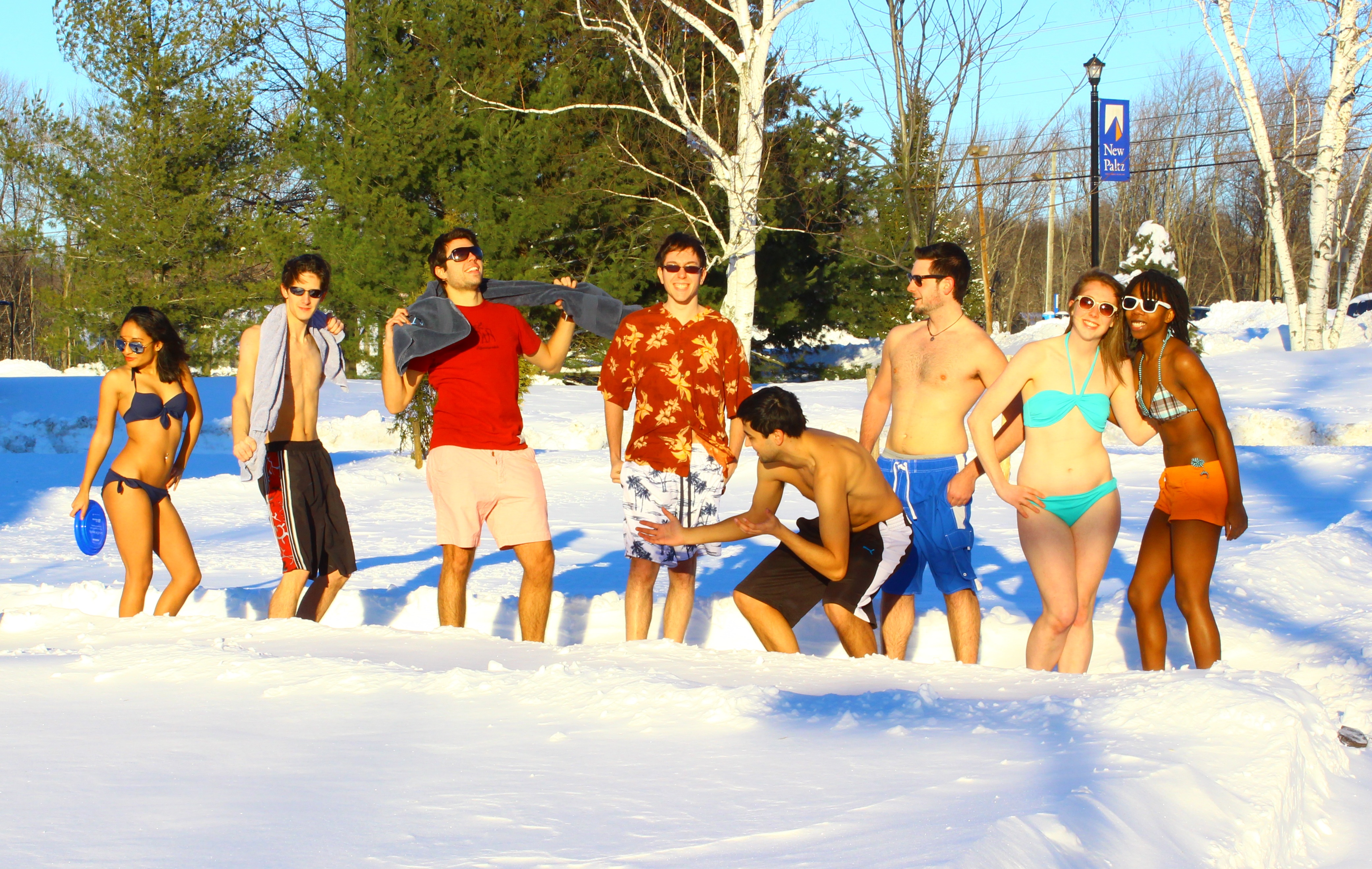 Ranysha Ware and her friends enjoy the snow day in their swimsuits. Photo courtesy of Temitayo Sodeke