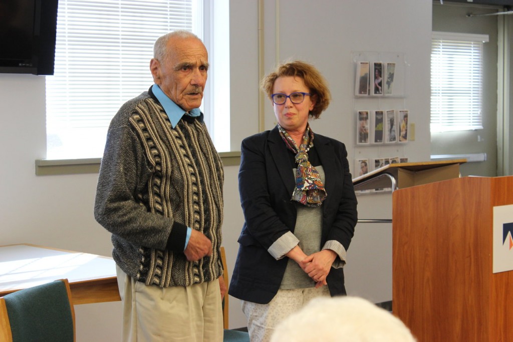 Elmir Frid and his daughter Rita Skibinky at Surviving WWII: Navigating Hitlers Auschwitz in the Honors Center.