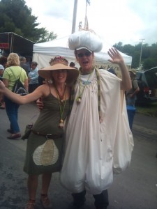 Andy Burke and Britton Davis, both of Gloucester, MA., performed at the festival with their group, One World Puppetry and Performance Art. She was dressed as the Garlic Fairy, and Burke, dressed in a garlic costume, as the Garlic Giant.